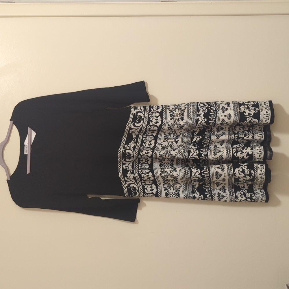 Avenue Rib Knit Black/White Fair Isle Sweater Dress Size 18/20